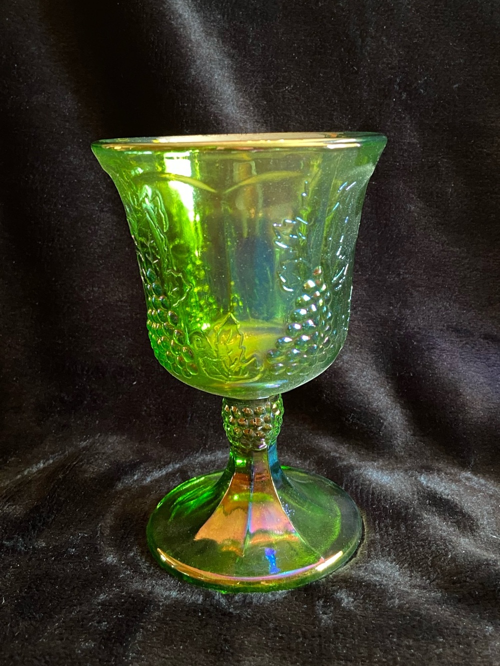 Vintage Indiana Iridescent Carnival Goblet-Green Harvest Grape